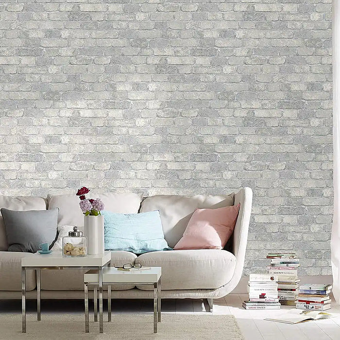Grey White Faux Brick