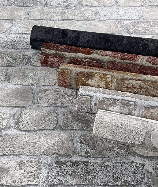 Grey White Faux Brick
